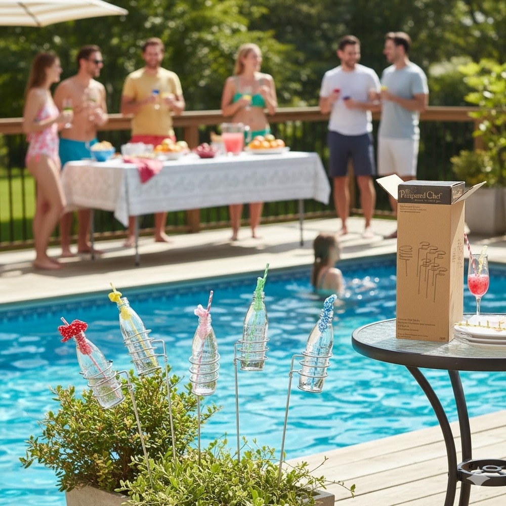 Pampered Chef Outdoor Party Sticks Set 1 Large 5 Small Drink Holder Party Sticks